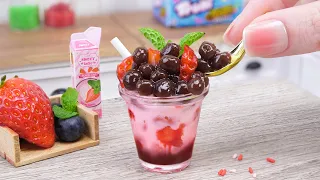 Fresh Miniature Strawberry Boba Tea Tutorial | Tiny Bubble Milk Tea & Mini Food | Miniature Cooking