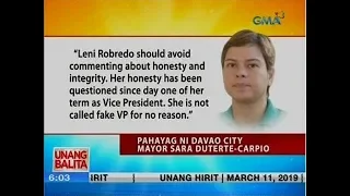 Davao City Mayor Sara Duterte, muling binira si VP Leni Robredo