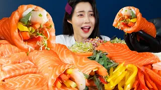 MUKBANG ASMR | WOW! Salmon Party🎉with Various Veggies Eat Eatingshow Realsound 아라 Ara Eatingsound