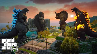 Godzilla Ride, Kong vs Burning Godzilla, Minotaur - Epic Fight ( GTA V Mods )