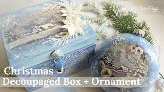 Decoupaged Christmas Box + Ornament featuring Stamperia Ricepaper