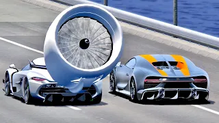 Koenigsegg Jesko with Boeing Turbine Engine vs Bugatti Chiron Super Sport 300 + - Drag Race 20 KM