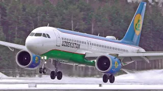 Fascinating landing Airbus A320 "Uzbekistan Airways". From sunny Tashkent to snowy Riga. #shorts