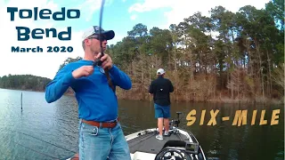 Toledo Bend bass fishing, Six Mile, March 2020