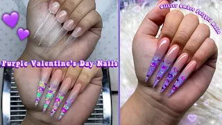 PURPLE VALENTINE'S DAY POLYGEL NAILS💜 HOW TO GLITTER OMBRE USING POLYGEL! | Nail Tutorial