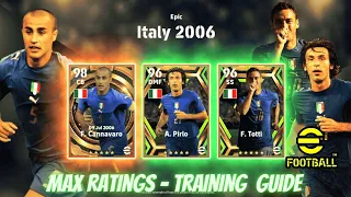 Epic Italy 2006 Cannavaro-Pirlo-Totti max ratings and training guide |efootball 2023