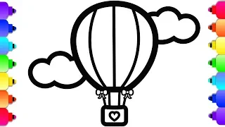 GLITTER Hot Air Balloon Coloring and Drawing 💚💜💛💗 How to Draw a Hot Air Balloon Easy