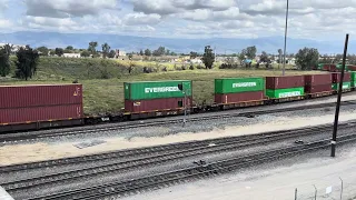 UP 5441 Leads Eastbound Autorack and Stack Train Passes Through West Colton Yard