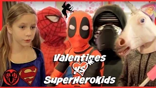 Kid Deadpool Valentines in Real Life Special with Spiderman Supergirl Batman Kylo! | SuperHero Kids