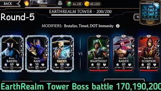 Earthrealm Non Fatal Tower Boss Battle 170,190,200 & Hard Battle 180,196 | MK Mobile