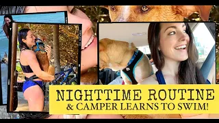 I LIVE in a CAR with my DOG: NIGHTTIME ROUTINE & Camper learns to swim!