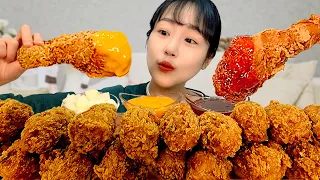 겉바속촉 끝판왕 BBQ 황금올리브 후라이드 치킨 닭다리 먹방!🍗 치즈갈릭 양념 케소딥핑소스에 푹 찍어 먹기 리얼사운드 Chicken MUKBANG ASMR