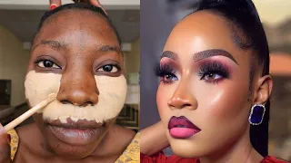 Her First Bridal Makeup Transformation 😳💉💉 Bridal Makeup & Gele | Makeup Tutorial 🔥🔥😱