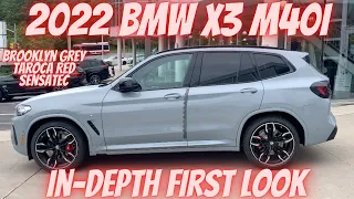 In-Depth First Look at the 2022 BMW LCI X3 M40i - Brooklyn Grey Metallic with Tacora Red Sensatec