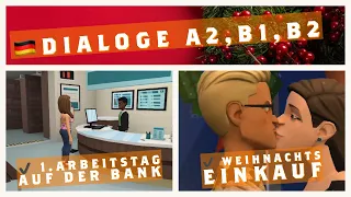 Deutsch Dialoge: 1. Arbeitstag, Einkaufsdialog zu Weihnachten. Mit Weihnachtsparty & Weihnachtslied