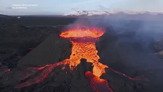 Lava Flow Seen at Iceland Crater