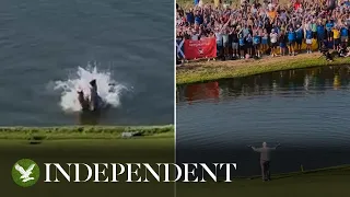 Ryder Cup fan storms green and jumps in pond to celebrate Europe's victory