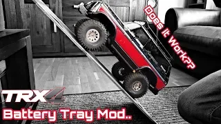 Traxxas trx4 battery tray mod low cg, install and test, mod vs stock..