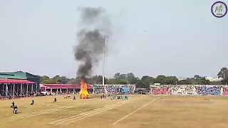 Daredevil bike stunt by the JKP personnel at the republic day prade Jammu 2022