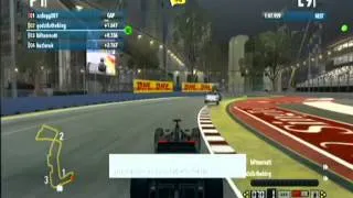 F1 Singapore Grand Prix Marina Bay Street Circuit with safety car and rain near end