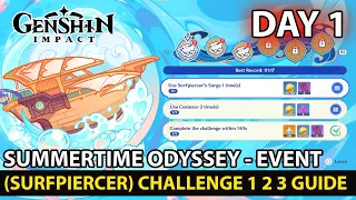 Genshin Impact - How To Complete Event (Summertime Odyssey) Surfpiercer Challenge 1 & 2 & 3 Guide