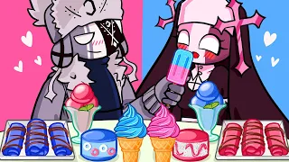 PINK FOOD vs BLUE FOOD CHALLENG ICE CREAM  - FRIDAY NIGHT FUNKIN ANIMATION MUKBANG | OGG ART