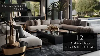 L.A. Luxe: 12 Opulent Living room Interior Design Ideas in Dark Color Symphony | Luxury LA Home Tour