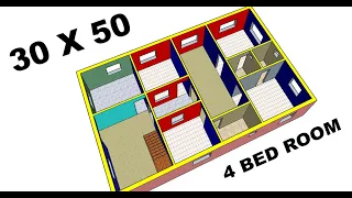 30 X 50 sqft house design II 1500 sqft ghar ka naksha II 30 x 50 house plan with 4 bed rooms