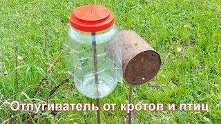 Самый простой отпугиватель с барабаном от кротов и птиц