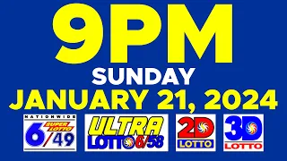 9PM | JANUARY 21 2024 | LOTTO RESULT TODAY | SUPER LOTTO 6/49 | ULTRA LOTTO 6/58 | 2D | 3D