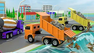 Hammer Drill Excavator & Construction Trucks for Kids | Breakwater Construction #viral