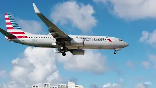 American Airline landing in Slow Motion over Maho Beach