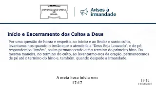 CCB Culto online 12/08/2020 às 20:00 horas