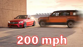 Mercedes-Benz C43 AMG vs Land Rover Defender 💥200MPH💥 Crash Test - BeamNG.Drive