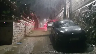Rain Walk through Drenched Alley, Bathed in Downpour. Relaxing Sound for Sleep Meditation. ASMR.