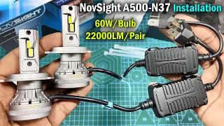 NovSight A500-N37 60W x2 Car LED Headlights 22000LM 6500K H4 Type Unboxing and Installation