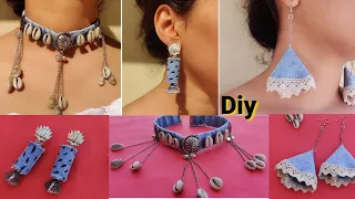 Stylish!!! Jewellery  Making from old jeans//Old Cloth Jewellery ideas //old denim jewellery making