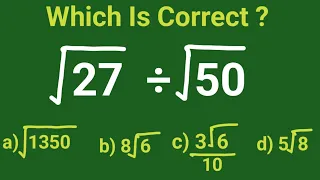 The square root of 27 divided by the square root of 50=? Basic Algebra!