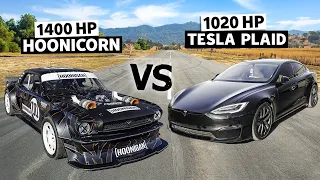 Tesla Model S Plaid vs Lia Block's 1400hp AWD Mustang // Hoonicorn vs The World 2