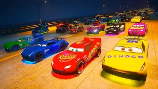 Night Race Cars McQueen VS Random Pixar Cars  Cruz Ramirez Sarge Holley Shiftwell Jackson Storm DJ