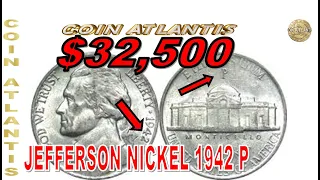 The jefferson nickels 1942 P edition,“War nickels”worth $32,500