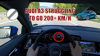 AUDI A3 STRUGGLING to go 200 KM/H on the GERMAN AUTOBAHN [NO SPEED LIMIT - AUTOBAHN POV - TOP SPEED]