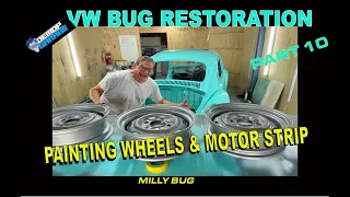 VW Beetle Striping a 1600cc VW MOTOR & painting rims // Milly Bug part 10 #volkswagen