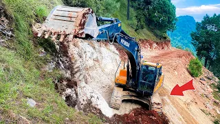 Most Dangerous Mountain Road Construction Ever | Building Mountain Road with an Excavator | Trackhoe