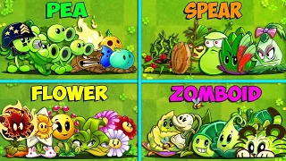 4 Team Plants PEA x SPEAR x FLOWER x ZOMBOID Battlez - Who Will Win? - PvZ 2 Gameplay