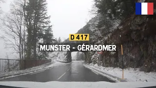 Driving in France: D417 from Munster to Gérardmer - Winter Scenic Drive in snowy Vosges Mountains