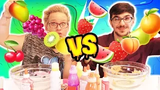 SLIME CHALLENGE 🍒 Früchte Schleim mit BESTRAFUNG 🍒 EVA vs Claudio | Kirsch Slime vs Mango Slime