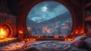 The ambience from the winter cabin window with snowstorm price | Fireplace sounds to help you sleep