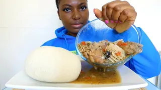 Asmr mukbang white soup with poundo yam fufu/Nigerian food mukbang