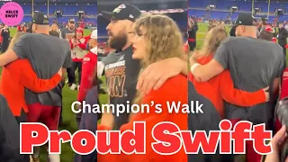 PROUD Taylor Swift doing the CHAMPION’s WALK with Travis Kelce after Chiefs won vs Ravens